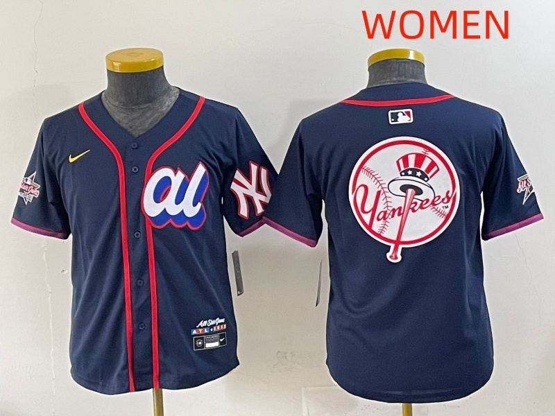 Women 2025 New York Yankees Blank Drak Blue All star Blank Blue Nike MLB Jersey style 9->women mlb jersey->Women Jersey